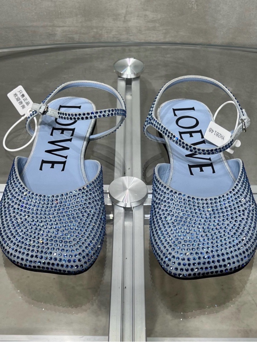 Loewe Light Blue Crystal-Embellished Slingback Mules